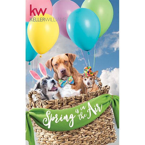 Rescue dogs in Hot Air Balloon with Spring Is In The Air Banner